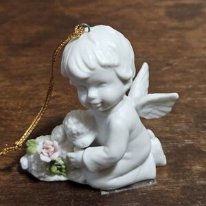 Vintage "Touch Of Rose" Child Cherub Figurine Ornament Holding A Lamb